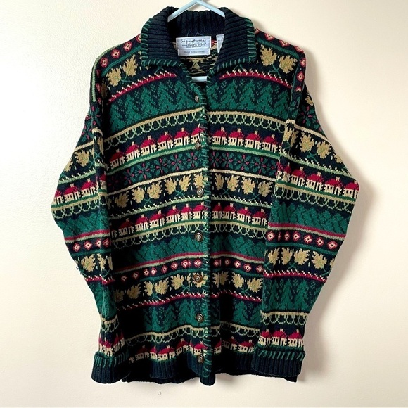 Vintage 90’s Signatures by Northern Isles Sweater Cardigan Hand Embroidered - Picture 1 of 10